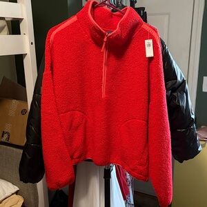 Red Sherpa Half-Zip Pullover